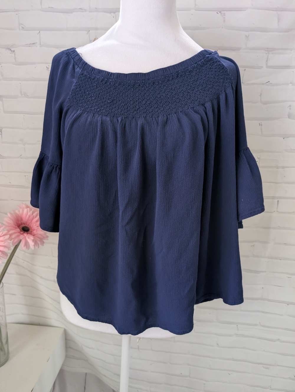 a.n.a Navy Peasant Top